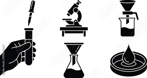 Water quality testing icons for laboratory and research concept