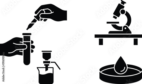 Water quality testing icons for laboratory and research concept