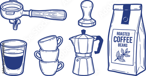 Barista coffee shop doodle icons vector collection