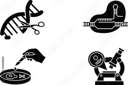 Biotechnology icons for gene editing and molecular biology research