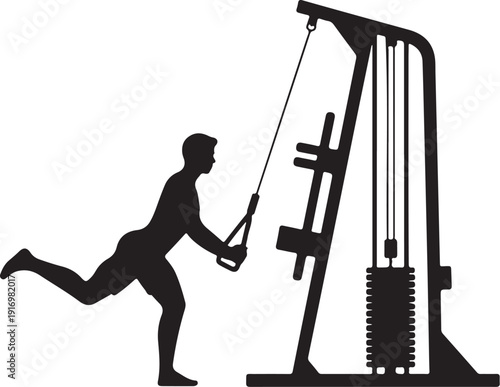 Silhouette of person using cable machine at gym exercise
