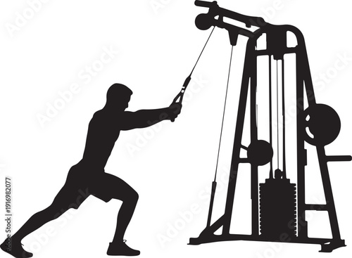 Silhouette of person using cable machine at gym workout
