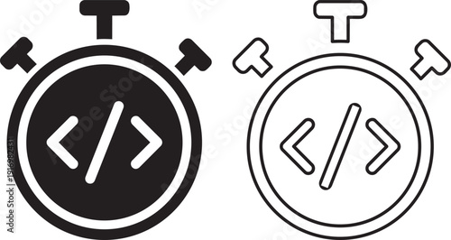 Code Stopwatch Illustration: A visual representation of efficiency and speed in programming, where a stopwatch features code brackets.