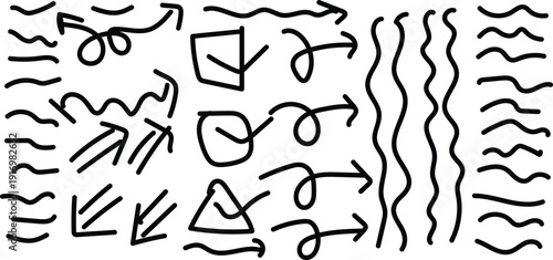 Collection of various hand drawn arrows and lines