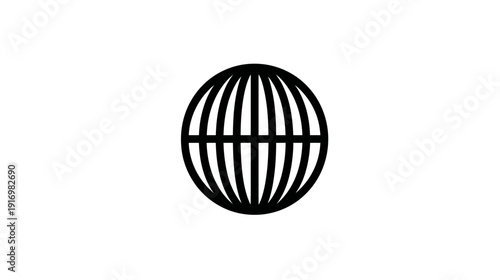A minimalistic globe representation, showcasing black vertical and horizontal lines in a symmetrical pattern