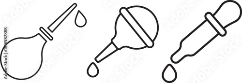 Dropper Droplet Icons: Streamlined outline icons depict a science dropper dispensing precious liquid droplets, ready for scientific applications.