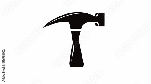 A monochrome illustration of a claw hammer, a construction tool, on a white background