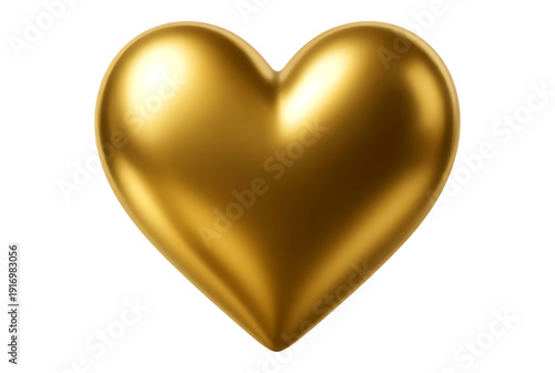 Shiny metallic gold heart shape isolated on transparent background for love romance valentine luxury celebration