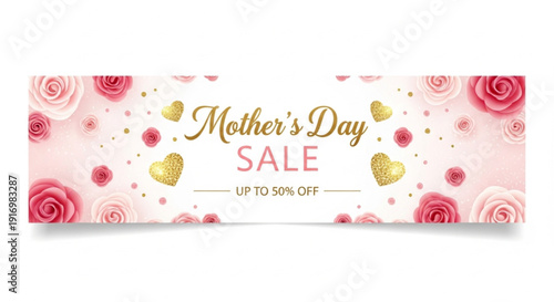 Mother's Day sale banner with roses and hearts