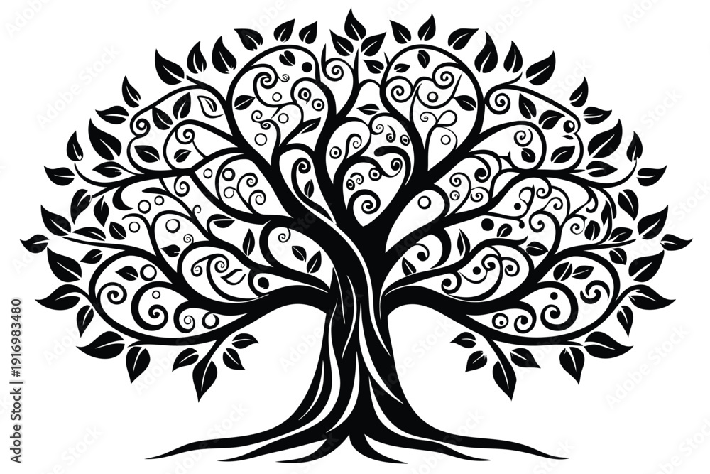 Obraz premium artistic tree silhouette line art vector illustration with a white background