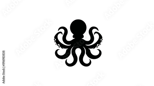 A symmetrical black silhouette of an octopus with curved tentacles on a white background