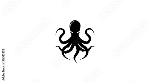 Black silhouette of an octopus on a white background, featuring brushstroke-like tentacles