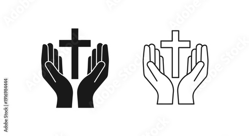 Hands holding a cross symbolizing faith and spirituality in black and white Vector