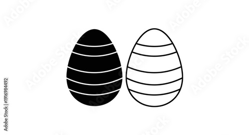 Two easter eggs with stripes, minimalist black and white design Vector