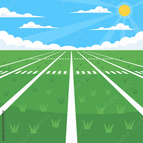 Vibrant Green Sports Field Under a Sunny Blue Sky with Clouds