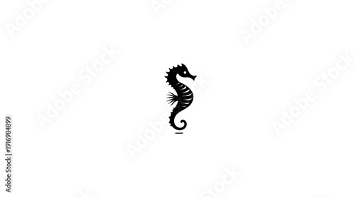 A monochrome illustration of a seahorse silhouette against a white background