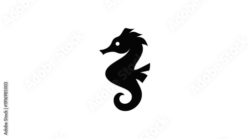 A simple, symmetrical black seahorse silhouette against a white background