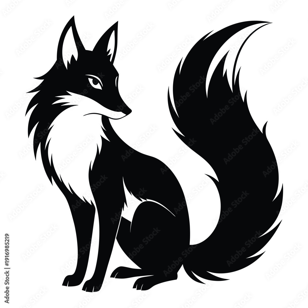 Obraz premium fox silhouette line art vector illustration with a white background