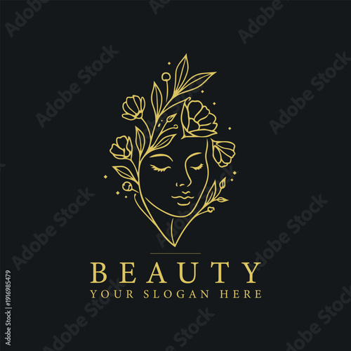 Elegant Gold Line Art Woman Logo for Beauty and Spa Brand