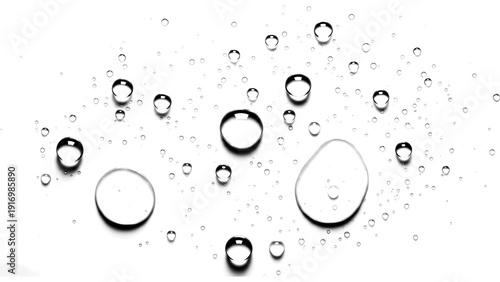 Konstfotografi Transparent water drops, realistic rain droplets on surface, freshness, purity