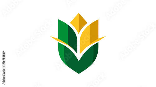 A stylized agricultural emblem featuring a shield shape with wheat-like elements