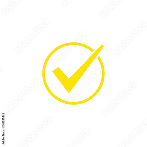 Bright yellow checkmark inside a circle indicating approval or confirmation isolated on white background, Vector