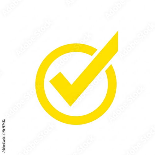 Bright yellow checkmark icon on a white circular background indicating approval or success isolated on white background, Vector