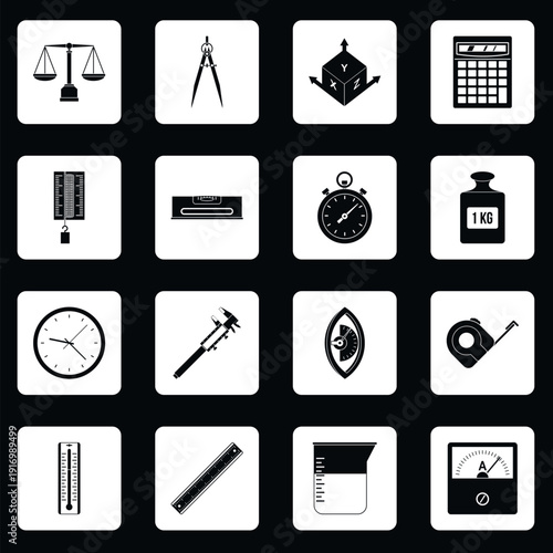 Measure precision icons set squares vector