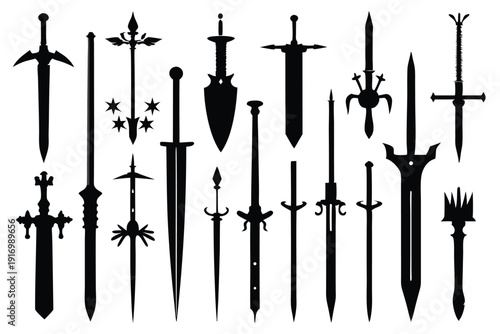 set of sword silhouette line art vector illustration with a white background
