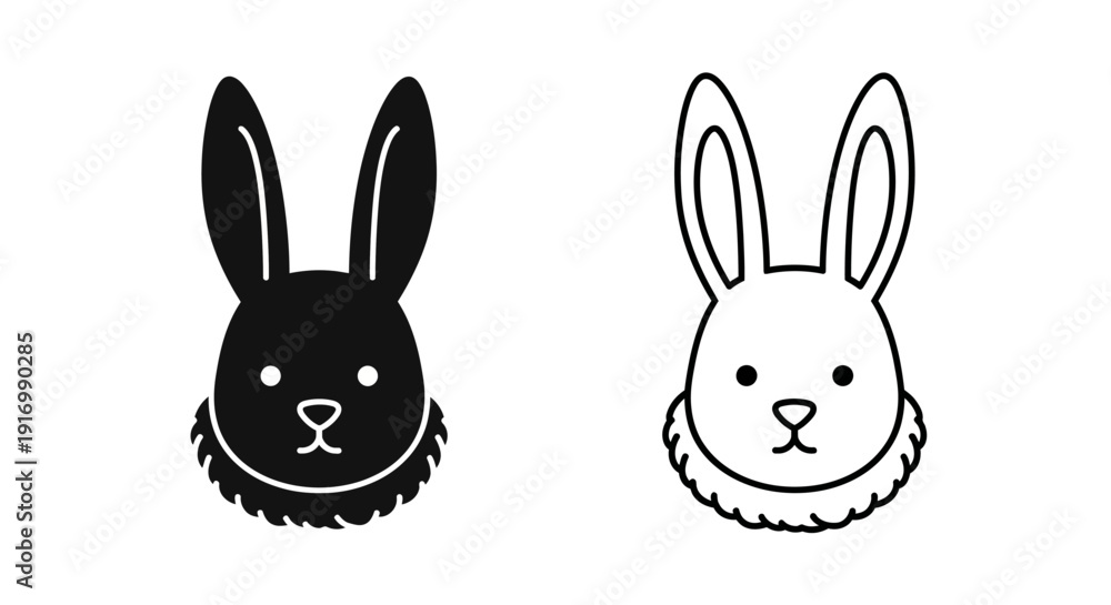 Fototapeta premium Two cute black and white bunny rabbit head illustration design vector art Vector