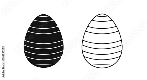 Two striped eggs with black and white lines on a white background Vector