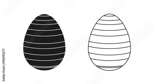 Minimalist black and white egg designs, striped egg illustrations, simple egg art Vector