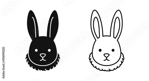 Two cute black and white bunny rabbit head illustration design vector art Vector