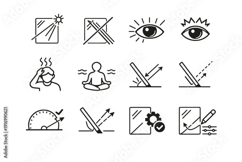Simple glare image strain icon direct awareness generation reflection vector calm harsh