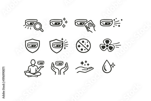 Icons sensor vector cleanliness icon maintenance prevention focus hygiene near dust fridge
