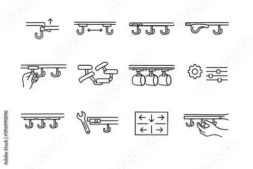 Flexibility modular simple image vector removable rail reconfig clean focus spacing icon