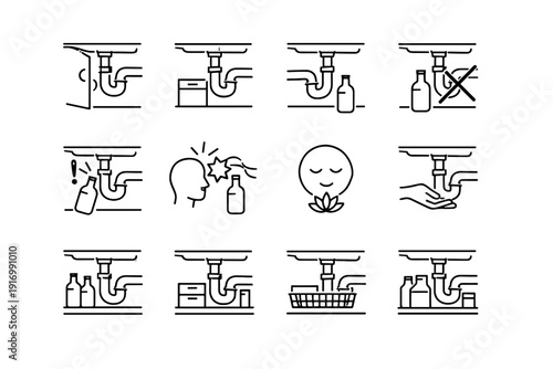 Knock generation awareness cue stored image cabinet pipe bottle risk simple icon