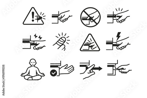 Logic finger kitchen safety injury minimalist vector cue warning hazard icon pinch
