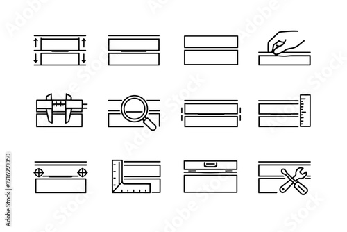Precision logic icon calm alignment installation vector minimalist front straight even kitchen