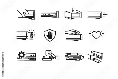 Vector logic reduced drawer mechanism icon impact generation simple slow image hardware