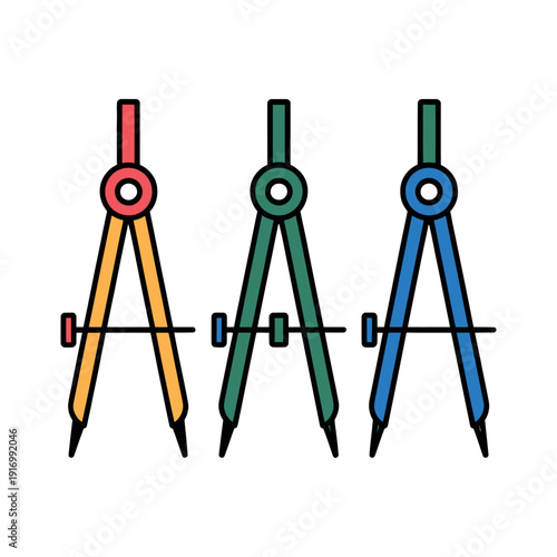 Three colorful compasses on a white background
