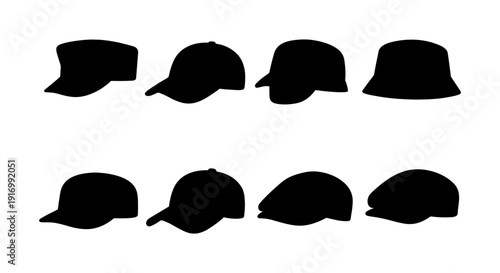 Minimalist silhouette collection of hats and people profiles in black