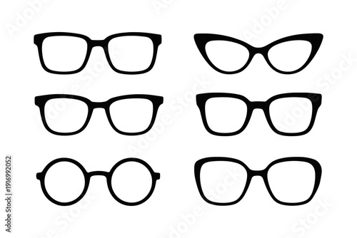 Set of eyeglass frames in various styles including retro and modern designs