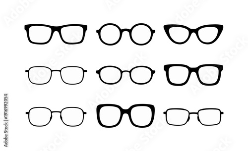 Silhouette collection of modern and retro eyeglass frames in black