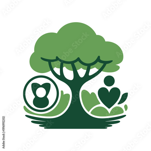 A green tree logo with a heart and butterfly symbolizing nature and love