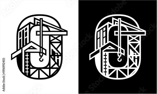 Monochromatic Construction Site Letter G Logo Design.