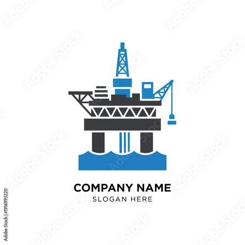 Oil Rig Platform Logo Design Illustration.