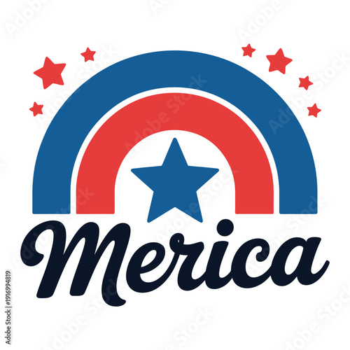A patriotic logo featuring a rainbow and the word Merica on a white background
