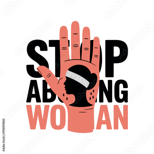 A powerful illustration advocating for an end to violence against women with a bold message