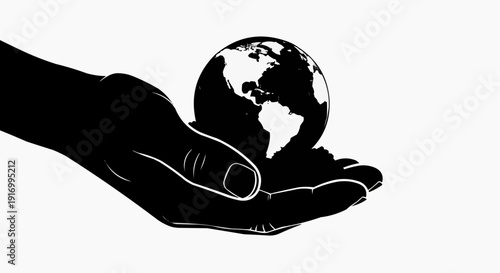 A hand holding a globe in silhouette